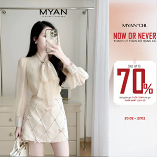 MYAN DESIGN Áo Sơ Mi Tơ Tay Bồng Cổ Nơ Nhiều Màu Avn032312