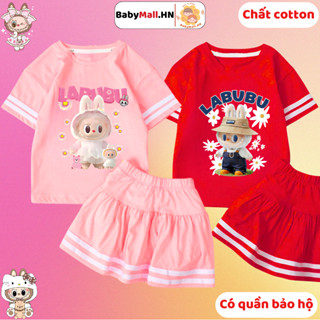 Bộ áo váy hình LABUBU cho bé gái BABYMALL set đồ bộ thun áo váy chất cotton cho bé có quần bảo hộ