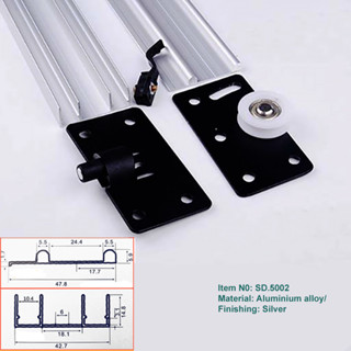 Ray và bánh xe cửa lùa đôi lắp nổi hợp kim nhôm cho tủ lùa SD5002R (Có ảnh thật)
