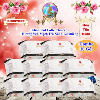   Combo 10 Gói  Khăn Ướt LOTTE Choice L Hương Yến Mạch Trà Xanh Gói 120 Miếng  Bibistore  