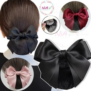 Kẹp tóc búi lưới lớn, lưới nhỏ đính nơ dài, cặp tóc công sở búi tóc nữ hình nơ đen đỏ PK198