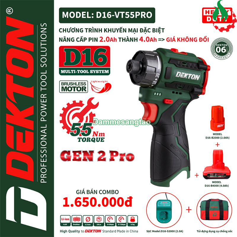 Máy bắn vít trượt pin 14V Dekton D16-VT55PRO 55Nm