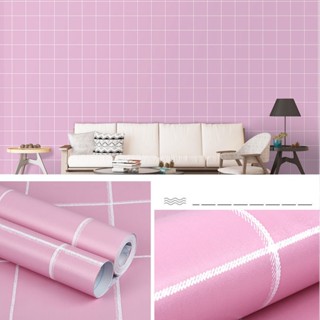Giấy dán tường kẻ Caro Hồng Phấn keo sẵn dài 10m khổ 45 cm, Giấy dính phòng màu hồng sọc trắng, decal dán bàn trang điểm