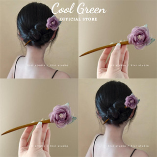 Trâm cài tóc bằng gỗ đính hoa hồng vải phong cách nhẹ nhàng dễ thương cute ms18