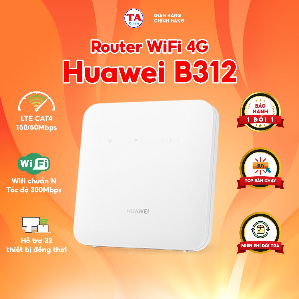 Bộ Phát Wifi 4G Huawei B312 Có Cổng LAN Cắm Điện Trực Tiếp