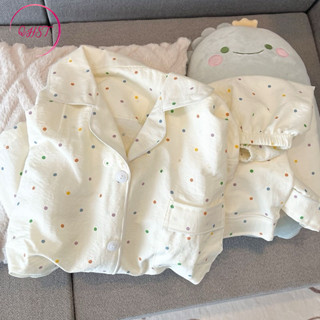 QHST Đồ ngủ Bộ nữ giới Cotton Cloud Dots Polka Rainbow Tay áo ngắn Quần short nhập khẩu