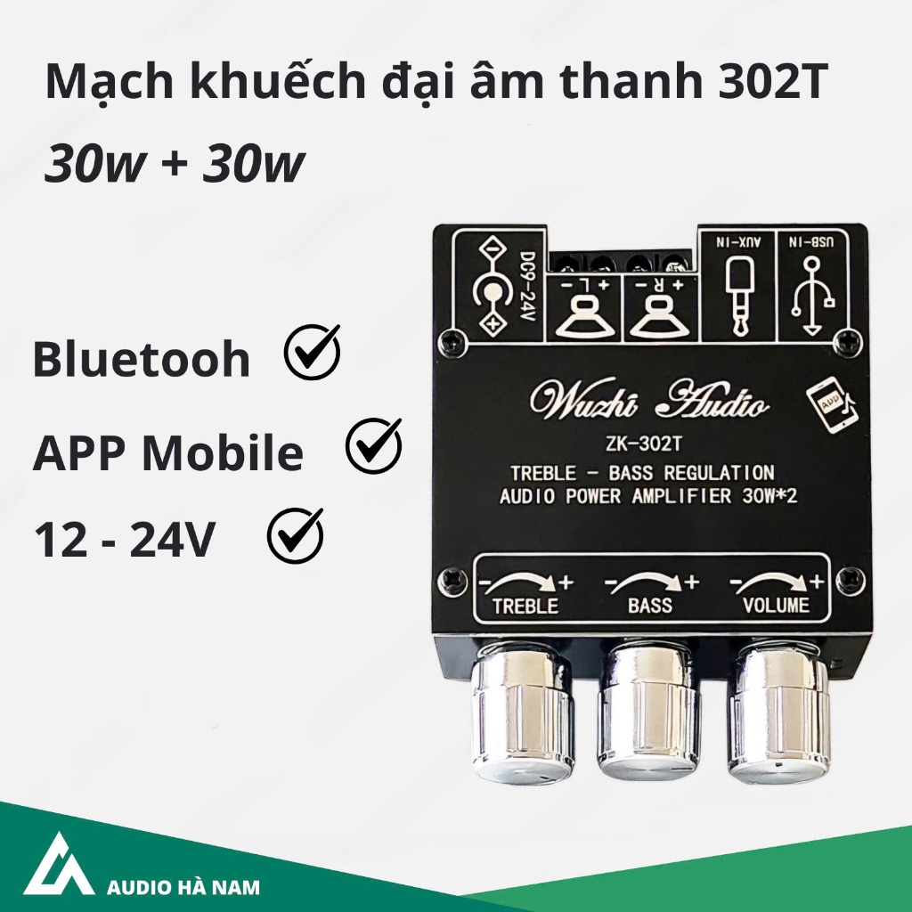 Mạch Wuzhi ZK - 302T khuếch đại âm thanh bluetooth 30w*2 chỉnh âm sắc
