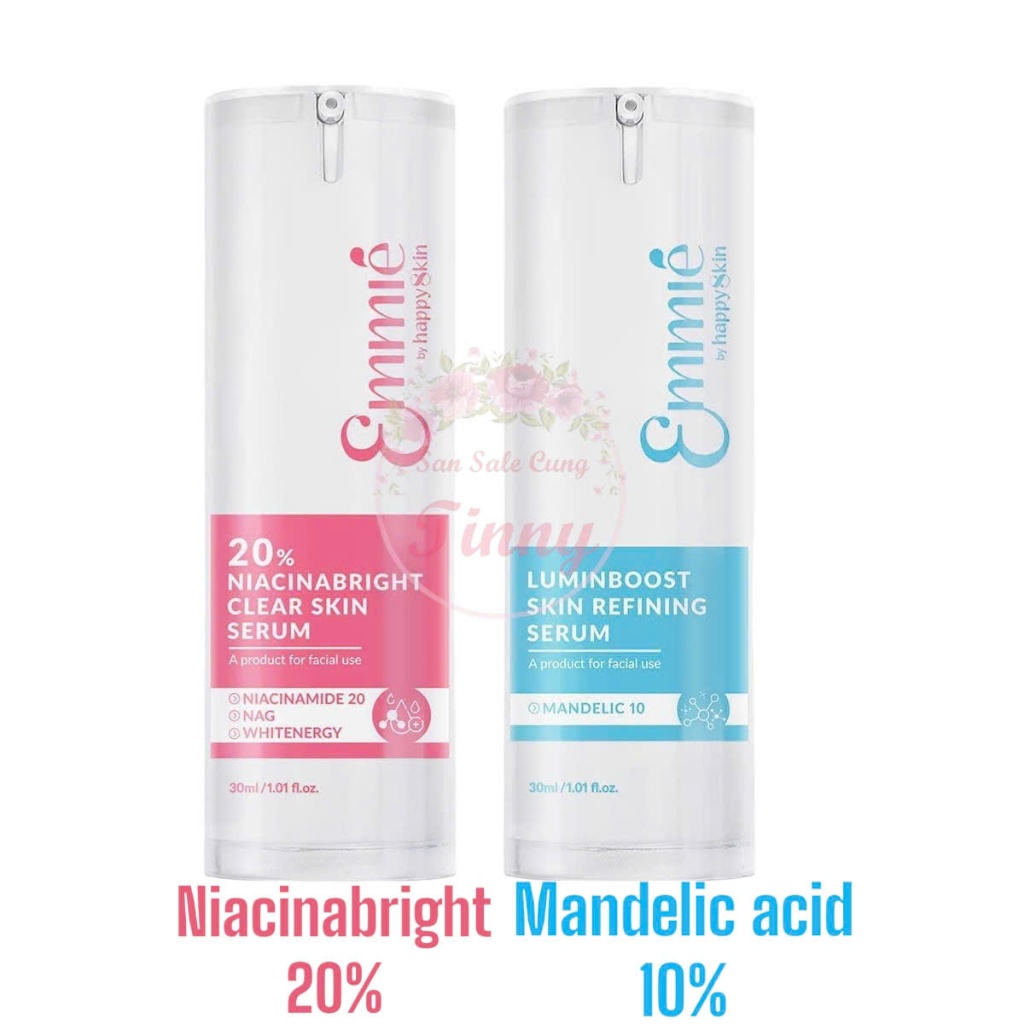 COMBO Sáng da - Mờ thâm - Cải thiện lỗ chân lông Emmie: Serum Nia 20% + Serum Mandelic 10%