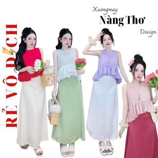  666 Set Đồ Nữ Xinh  Áo Baby Doll Kem Chân Váy Dáng Dài Chất Đũi Lụa 