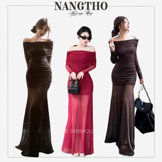 707 Đầm Body Trễ Vai Chất Thun Lưới QC 2 Lớp Nhúng Đi Biển Sang Trọng