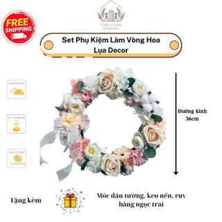 (Kèm Video) Set Phụ Kiện Làm Vòng Hoa, Vòng Nguyệt Quế Treo Cửa, Decor Size 36Cm tặng kèm móc dán tường, keo nến