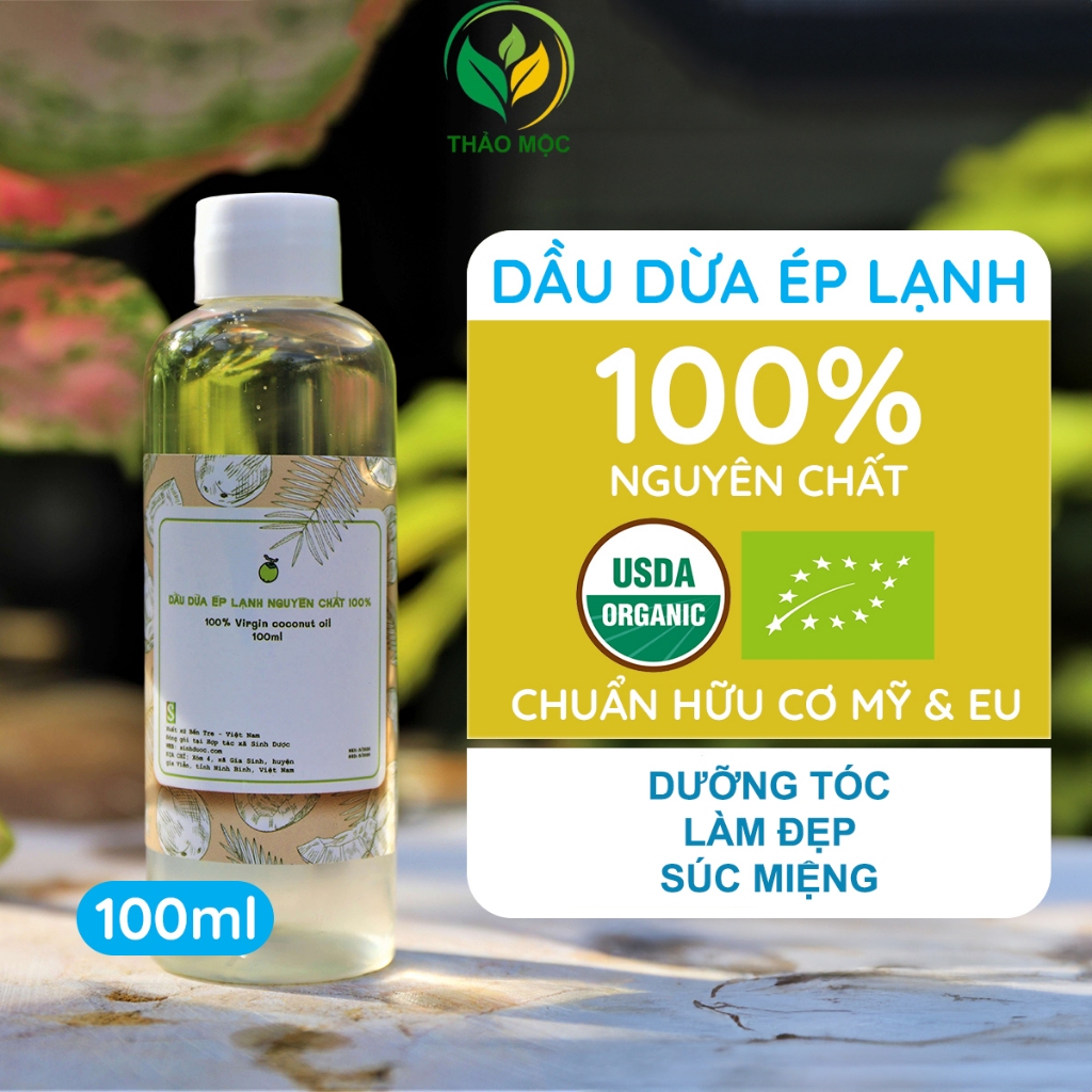 Dầu dừa hữu cơ ép lạnh nguyên chất 100ml, dầu dừa dưỡng môi, dầu dừa dưỡng ẩm, súc miệng