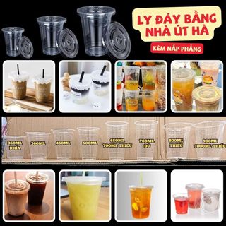 Lốc 50 ly nhựa PP trơn đáy bằng dày dặn kèm nắp phẳng pp  nắp phẳng pet từ 200ml - 1000ml đựng cafe nước ngọt trà tắc 