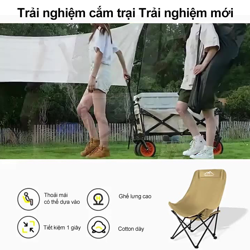 ghế camping, ghế gấp gọn tựa lưng cao, ghế dã ngoại, có thể gấp lại, di động, đi dã ngoại, có túi đựng, tải trọng 300KG | BigBuy360 - bigbuy360.vn