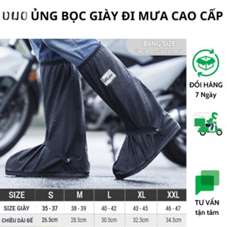 Ủng Đi Mưa, Bọc Giày Đi Mưa Cổ Cao Màu Đen,Đế Cao Su Chống Trơn Trượt Chất Liệu Nhựa PVC