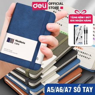 [VC LIVE 25K] Sổ Tay Bìa Da Kẻ Ngang Mini A5 A6 Cao Cấp Deli 192/240 Trang80gsm Chống Nước Ghi Chép Quà Tặng Nhật Kí