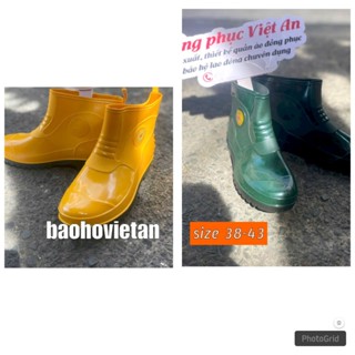 Ủng nhựa lùn làm vườn, ủng cao su thấp cổ hiêu TQP đi nước chống trơn trượt hiệu quả màu xanh rêu