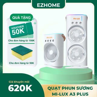Quạt Điều Hòa Tích Điện Mi-Lux A3 Plus, 2 Tầng Làm Mát Bằng Hơi Nước, Đèn Led Nhiều Màu Sắc Bảo Hành 12 Tháng