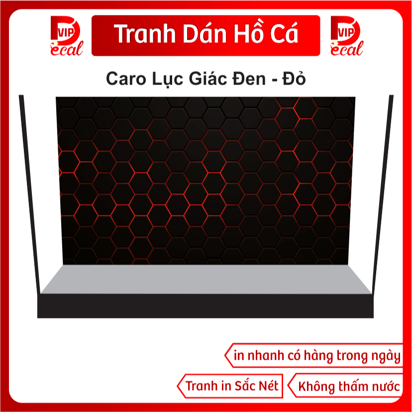 Tranh Hồ Cá 3D_Caro Lục Giác Đen Đỏ_Decal dán Hồ Cá 3D Mẫu Mới