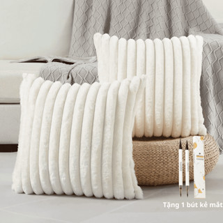 Gối tựa lưng sofa màu trơn chất liệu lông thỏ chống rụng Có Khóa Kéo Trang Trí Nhà Cửa 45x45cm