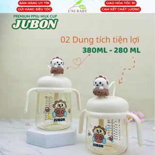 Bình nước cho bé gái và bé trai Jubon, chất liệu PPSU và ống hút bằng silicon mềm mại có tay cầm