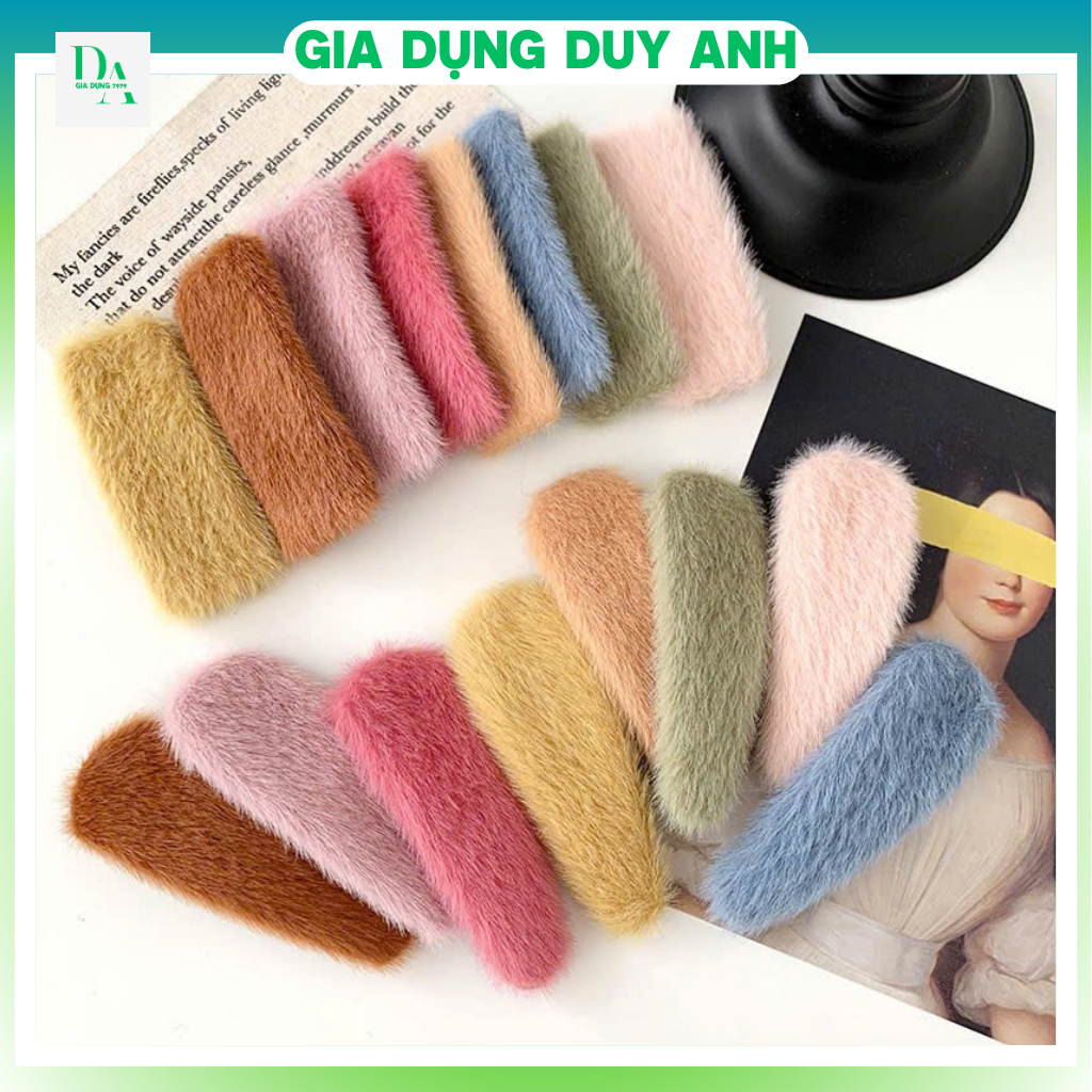 HM60230 Kẹp Tóc Dễ Thương Phủ Lông Hình Trái Tim Màu Kẹo Phụ Kiện Thời Trang Cho Nữ DA68