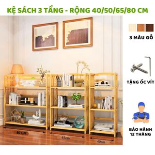 Kệ Sách 3 Tầng Rộng 40,50,65,80 Kệ Gỗ Cao Su Tự Nhiên, Chống Mối Mọt, Thiết kế Đa Năng Dễ Lắp Ráp