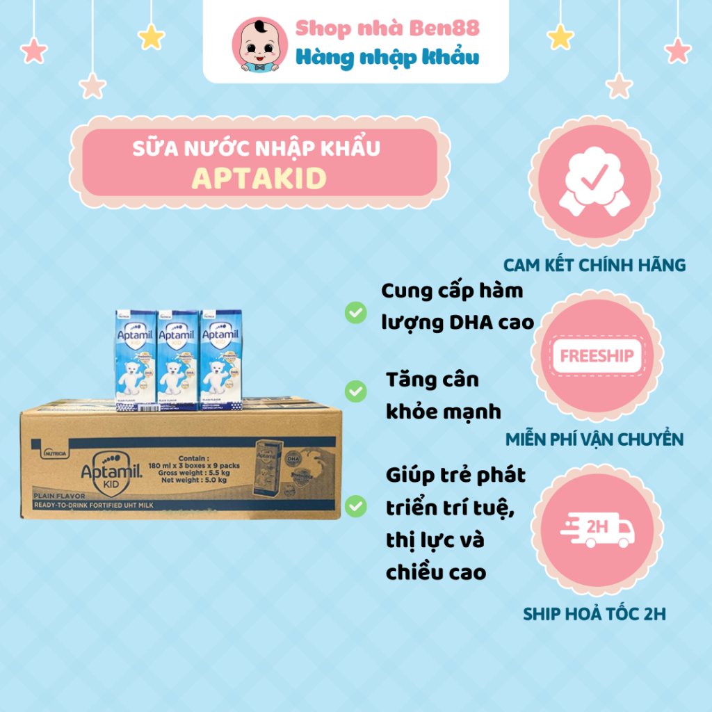 Thùng Sữa Nước Aptakid 27 Hộp Nhập Khẩu Chính Hãng - Lốc 3 Hộp 180ml