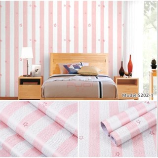 10 M Giấy Dán Tường Màu Hồng Dọc Sao  Khổ rộng 45cm có sẵn ke, giấy dính phòng màu hồng trắng, decal trang trí phòng