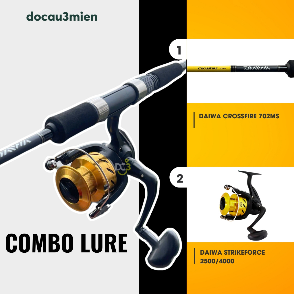 Combo Câu lure Chính Hãng giá rẻ, Cần lure Daiwa Crossfire 2m1 + Máy câu đứng Daiwa StrikeForce