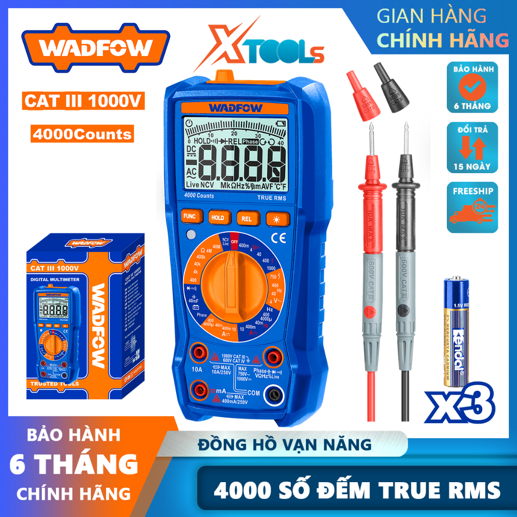 Đồng hồ vạn năng WADFOW WDM2502 Đo AC/DC 4000 số đếm CAT IV