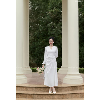 Váy cưới cô dâu dáng dài Giian thiết kế cổ V nhún eo đính pha lê VA1554