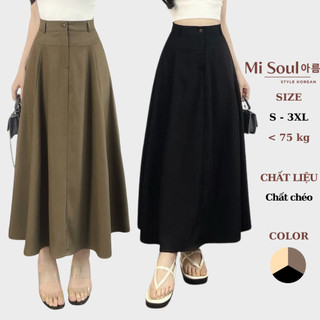  Chân Váy MiDi MiSoul Dáng Dài Xếp Ly Chiết Eo Cạp Cao Xòe Bồng BigSize Cúc Dừa Thanh Lịch 389 