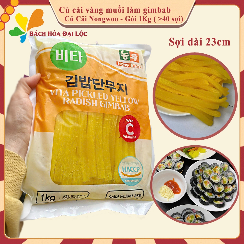 Củ cải vàng đóng túi cuộn gimbab Hàn Quốc gói 1kg (>40 sợi) - Nhập khẩu trực tiếp