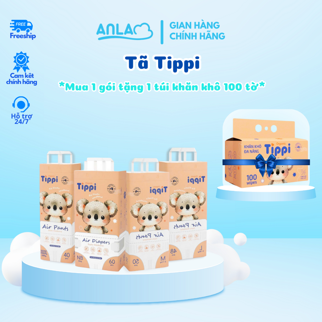 Tã quần, dán Tippi Organic - Siêu mỏng mềm, thoáng mát chống tràn cho bé