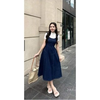 Váy Hai Dây Chất Jeans Mềm Lưng Chun Dáng Dài Xòe