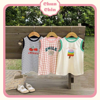 V074 Chun Chin | Váy Cotton Sát Nách Hoạ Tiết Cho Bé Gái 9-21kg