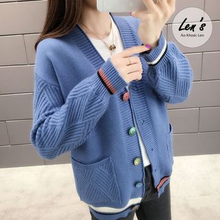 Áo khoác len cardigan nút màu len mịn