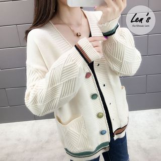 Áo khoác len cardigan nút màu len mịn