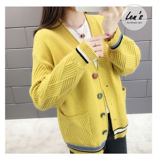 Áo khoác len cardigan nút màu len mịn