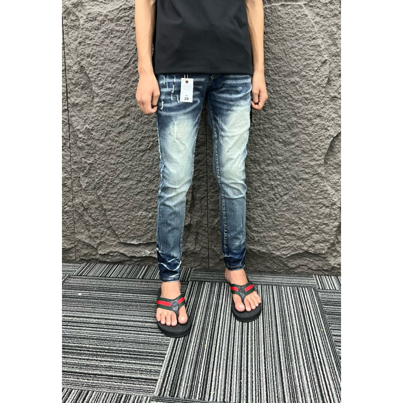 Quần jeans nam purple xanh xước nhẹ mã QTV (được ktra hàng)