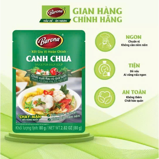 10 gói Gia Vị Canh Chua Barona 80g chay mặn dùng được, tươi ngon chuẩn vị không cần nêm nếm