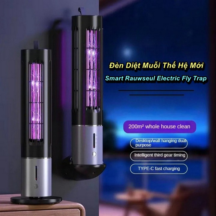 Côn Trùng 360° Smart Rauwseul Electric Fly Trap Pro3 200m² 1800v C11-L3-114 Đèn Bắt Muỗi