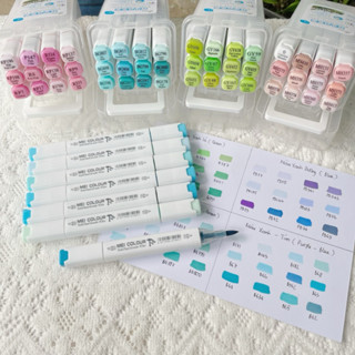 [Đầu Brush] Set 12 màu marker MEICOLOUR đầu Brush cao cấp gốc cồn 2 đầu chuyên nghiệp - Bút marker đầu mềm tone pastel