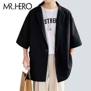 Áo khoác blazer unisex tay lỡ M.RO mùa hè phong cách Hàn Quốc BZZ5 Mrhero màu đen