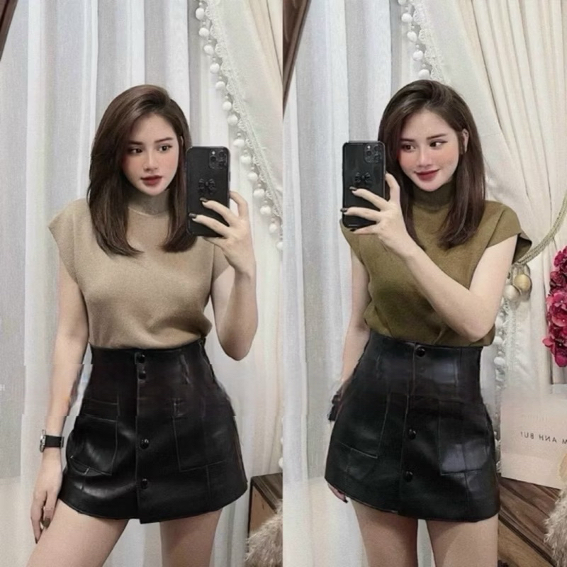 Áo len mịn tay cộc cổ cao, Áo len vai hến chất đẹp eo bo chun AL1923-H4H5TH - NhiNhi Shop