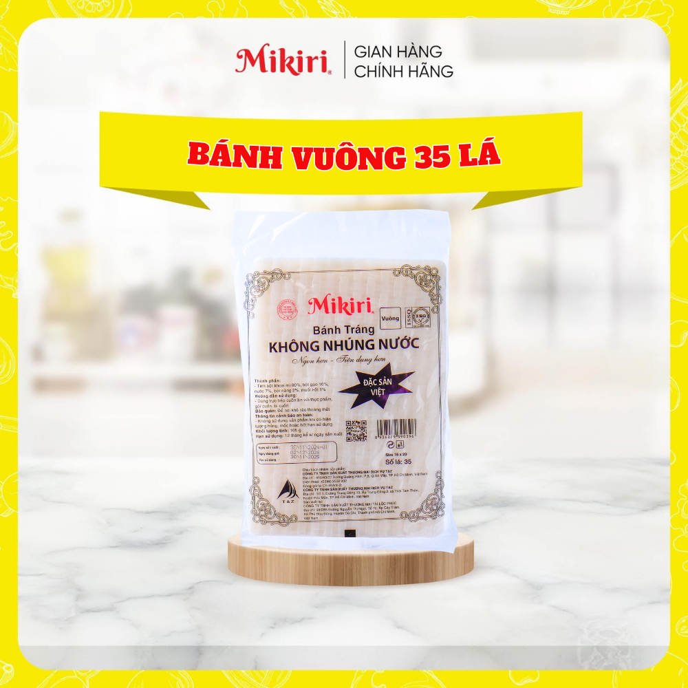 Bánh Tráng Mỏng Dẻo, Không Cần Nhúng Nước Mikiri 35 Lá – Lá Hình Vuông, Không Gãy, Dễ Cuốn 105g