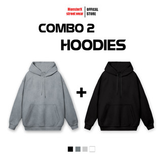  Combo 2 Áo hoodie Trơn màu nỉ bông nam nữ form rộng thu đông Monster X Street Basic Local Brand 