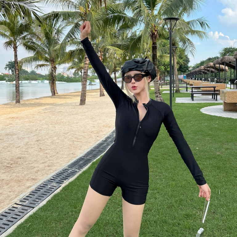 [BIKINI CAO CẤP] Đồ bơi, áo tắm 1 mảnh KHÓA KÉO FORM SHORT màu đen sang chảnh kín đáo