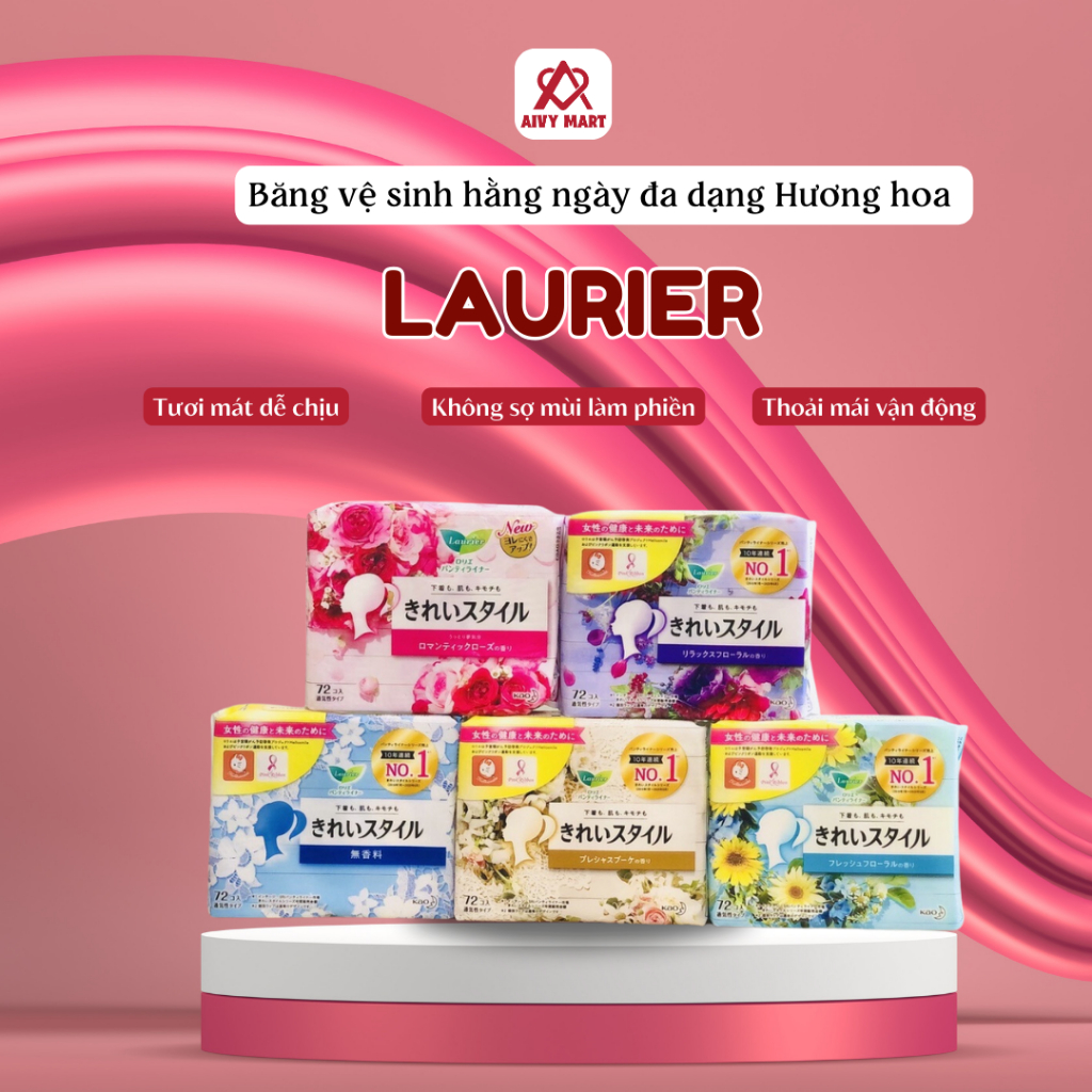LAURIER | Băng vệ sinh hằng ngày đa dạng hương hoa êm dịu thoải mái 72 miếng